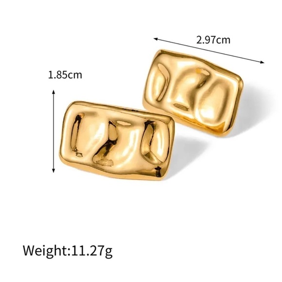 18K Gold Plated Irregular Rugged Big Square Earrings - Picture 3 of 7